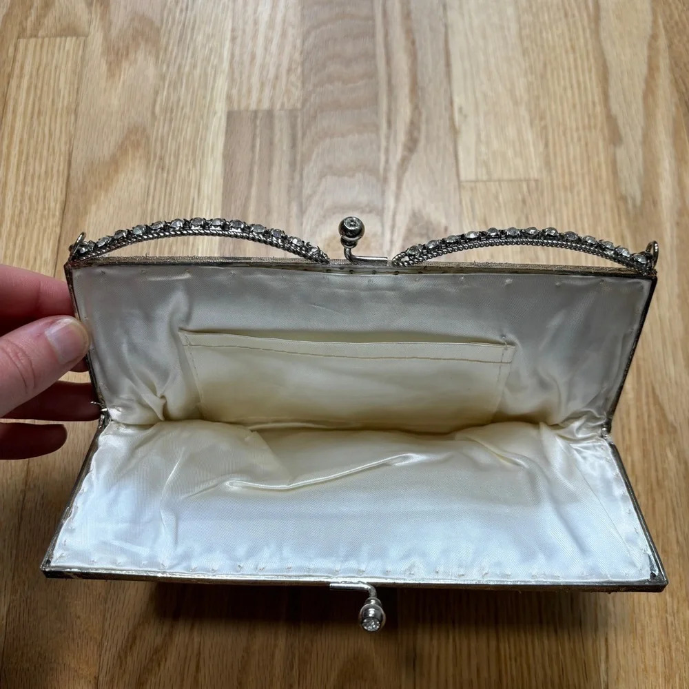 Silver Mini Bag Evening Purse Diamond Bedazzled Short Handle Clutch - Picture 4 of 5